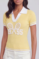 Ribbed Contrast Graphic Polo Shirt
