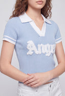 Ribbed Contrast Graphic Polo Shirt