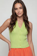 Collared Sleeveless Button-Front Knit Top