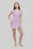 Collared Sleeveless Button-Front Knit Top