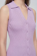 Collared Sleeveless Button-Front Knit Top