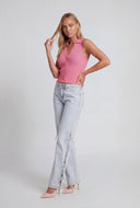 Collared Sleeveless Button-Front Knit Top
