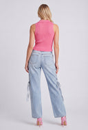 Collared Sleeveless Button-Front Knit Top