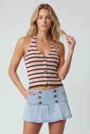 Striped V-Neck Crop Halter Top