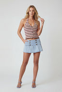Striped V-Neck Crop Halter Top