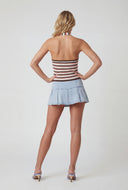 Striped V-Neck Crop Halter Top