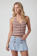 Striped V-Neck Crop Halter Top