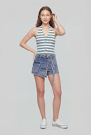 Striped Ribbed Crop Halter Top