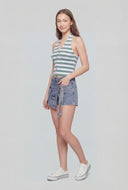 Striped Ribbed Crop Halter Top