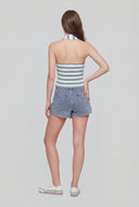 Striped Ribbed Crop Halter Top