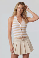 Striped Ribbed Crop Halter Top