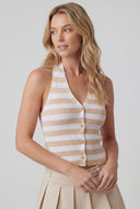 Striped Ribbed Crop Halter Top