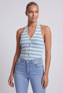 Striped Ribbed Crop Halter Top