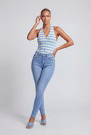 Striped Ribbed Crop Halter Top
