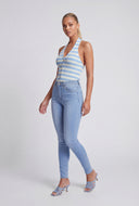 Striped Ribbed Crop Halter Top