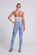 Striped Ribbed Crop Halter Top