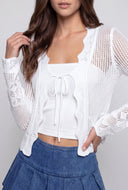Chevron Crochet Tie-Front Cardigan