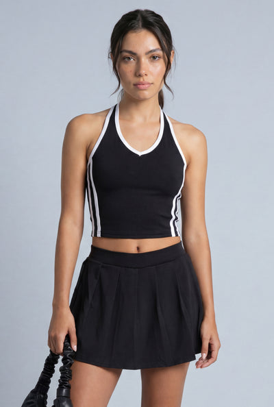 Cleo Varsity Stripe Crop Halter Top