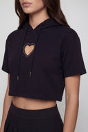 Rhinestone Heart Cutout Crop Hoodie