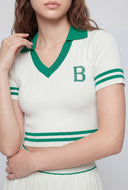 Brittany Varsity Ribbed Crop Polo Shirt