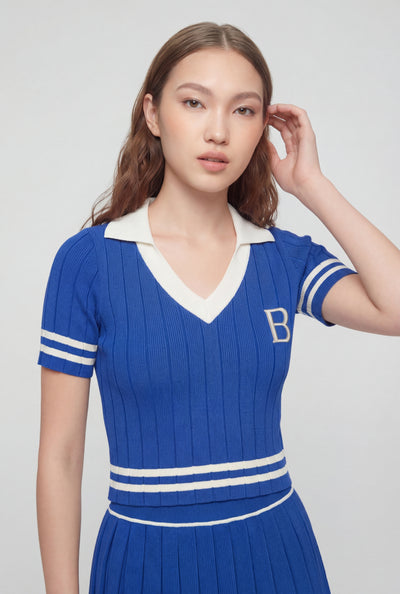Brittany Varsity Ribbed Crop Polo Shirt