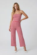 Striped Strapless Cropped Flare Jumpsuit