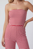 Striped Strapless Cropped Flare Jumpsuit