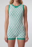Bow Lattice Print Tank Romper