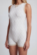 Bow Lattice Print Tank Romper
