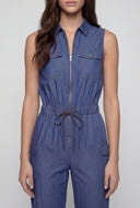 Lakelyn Denim Zip-Front Utility Jumpsuit