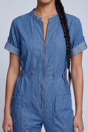 Chambray Zip Front Jumpsuit