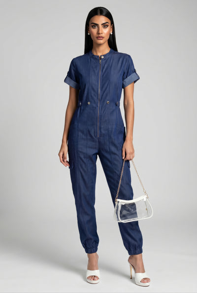 Chambray Zip Front Jumpsuit