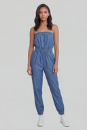 Soraya Smocked Strapless Chambray Jumpsuit