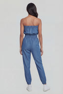 Soraya Smocked Strapless Chambray Jumpsuit