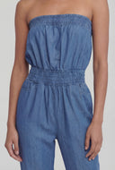 Soraya Smocked Strapless Chambray Jumpsuit