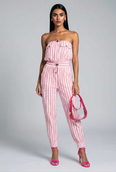 Striped Strapless Jumpsuit