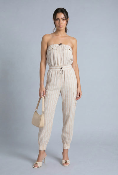 Striped Strapless Jumpsuit