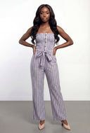 Striped Strapless Wide Leg Jumpsuit