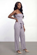 Striped Strapless Wide Leg Jumpsuit