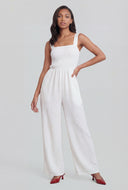 Smocked Square Neck Wide-Leg Jumpsuit