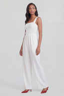 Smocked Square Neck Wide-Leg Jumpsuit