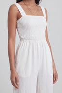 Smocked Square Neck Wide-Leg Jumpsuit