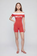 Graphic Off The Shoulder Biker Romper