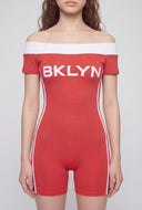 Graphic Off The Shoulder Biker Romper