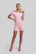 Graphic Off The Shoulder Biker Romper