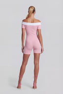 Graphic Off The Shoulder Biker Romper