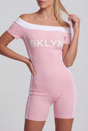 Graphic Off The Shoulder Biker Romper