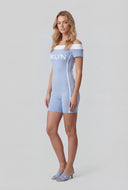 Graphic Off The Shoulder Biker Romper