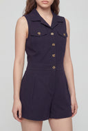 Sleeveless Collared Button-Front Romper