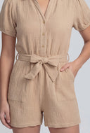 Gauze Knit Tie Waist Romper